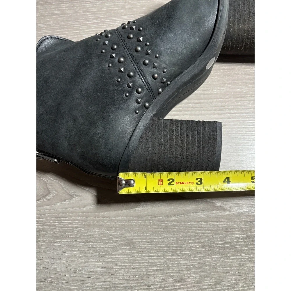 Lucky Brand 7M Black Studded Leather Ankle Boot Block Heel Booties Festival Moto
